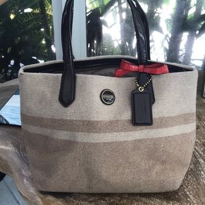 Coach NWT Wool Stripped Bow Tote Purse